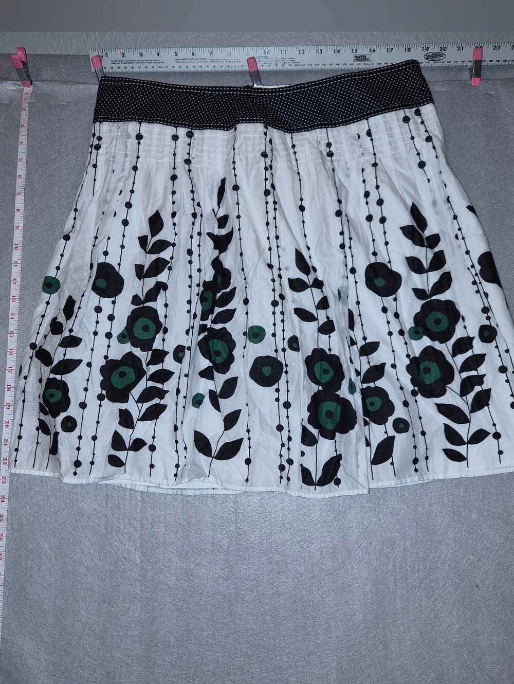 AB Studio White A-Line Skirt with Black Floral & Green Accents
